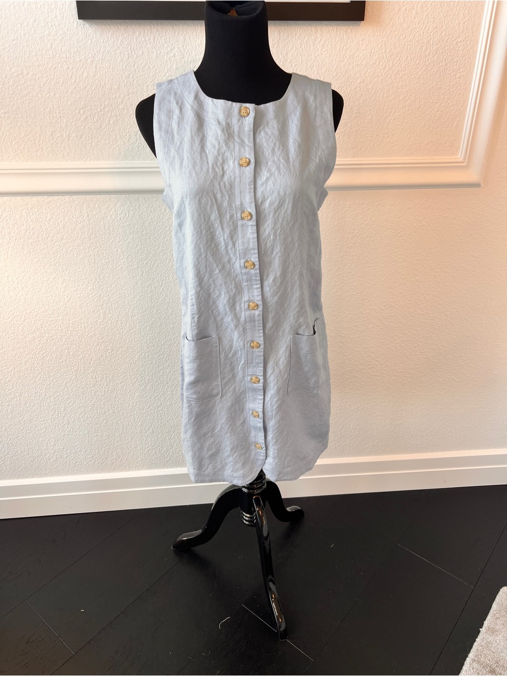 Loft Sleeveless Light Blue Button-Front Mini Dress